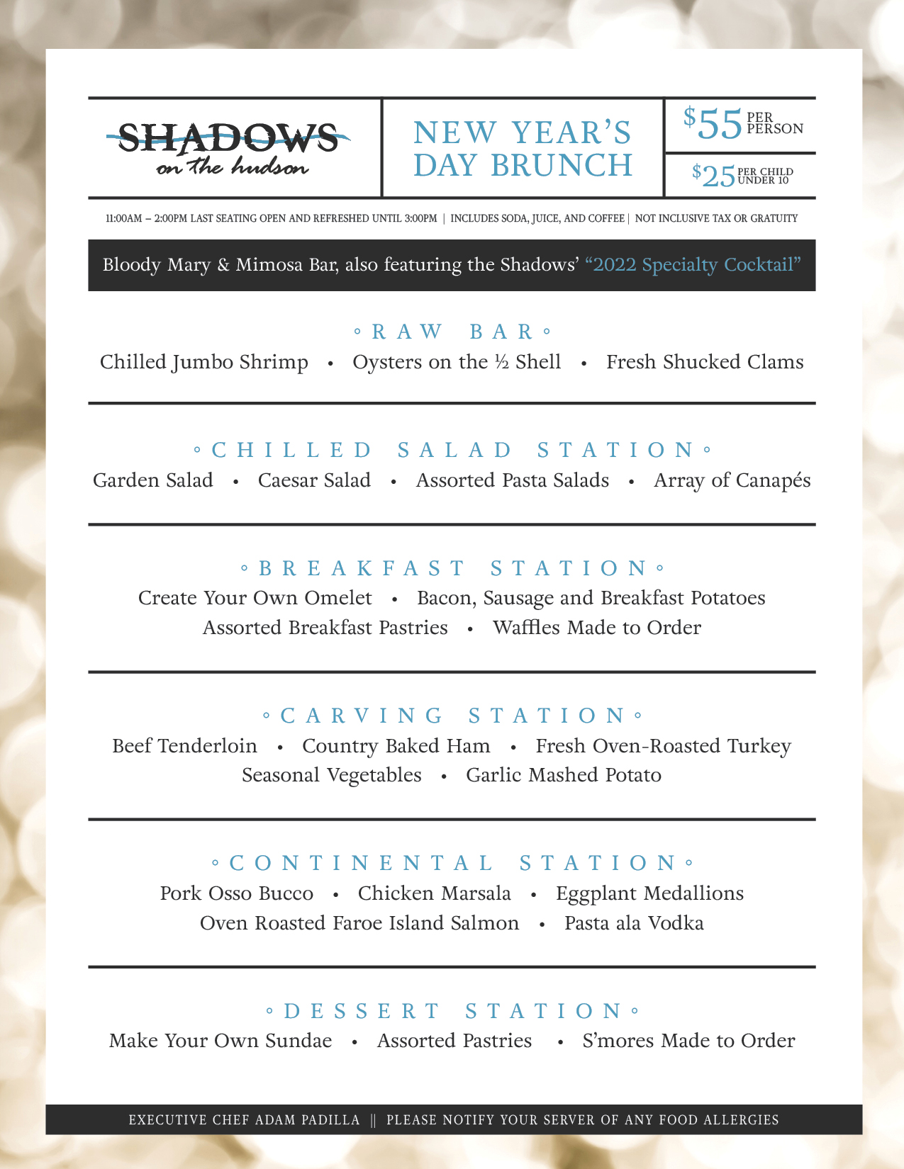 New Year's Day Brunch at Shadows on the Hudson