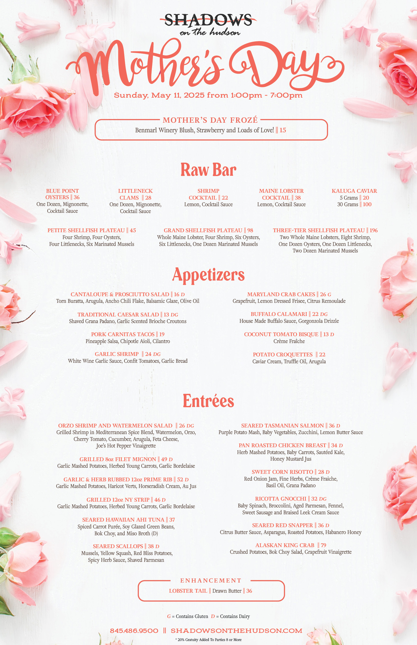 Mothers Day Menu at Shadows on the Hudson